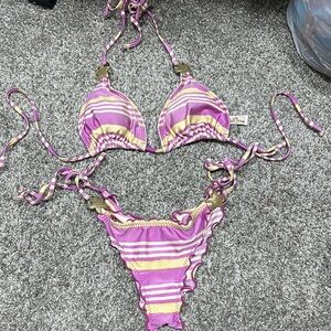 Luli Fama Striped Bikini Set